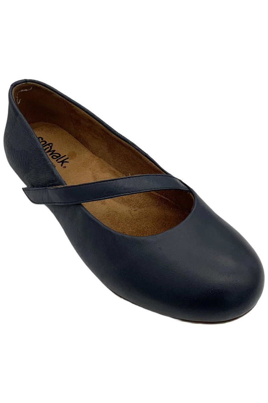 Softwalk Women's Syracuse Slip-On Leather Mary Jane Flats Navy - Extra Wide